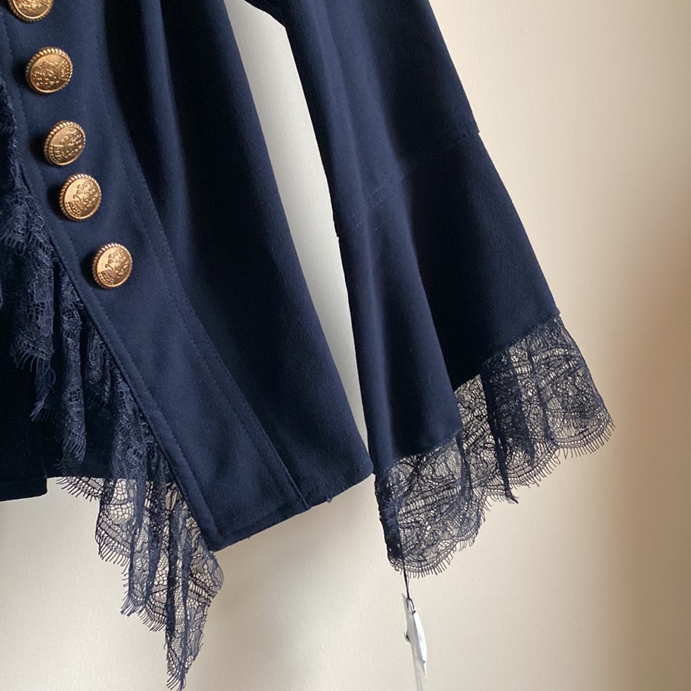 Navy Blue Military Style Jacket Blazer Gold Buttons Lace trim size 6